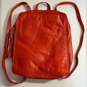Latico Red Leather Small Backpack Scallop Edging Tassle Purse Handbag.